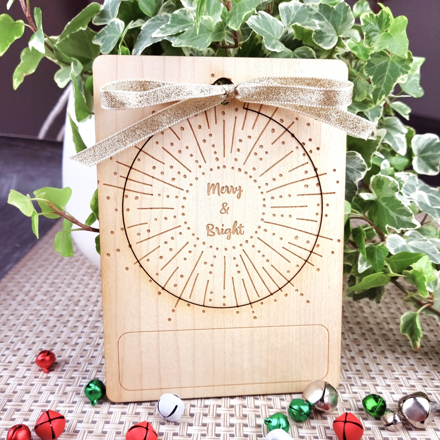 Christmas Card Alternative with Pop Out Wooden Decoration - Starburst Merry & Bright Bauble