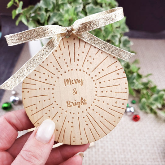 Christmas Card Alternative with Pop Out Wooden Decoration - Starburst Merry & Bright Bauble