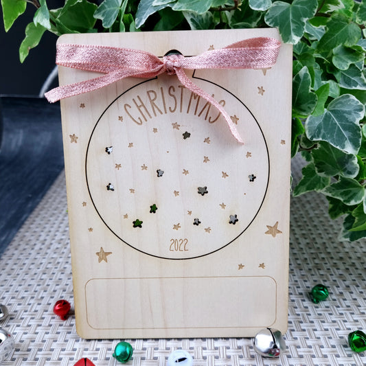 Christmas Card Alternative with Pop Out Wooden Decoration - Stars Bauble