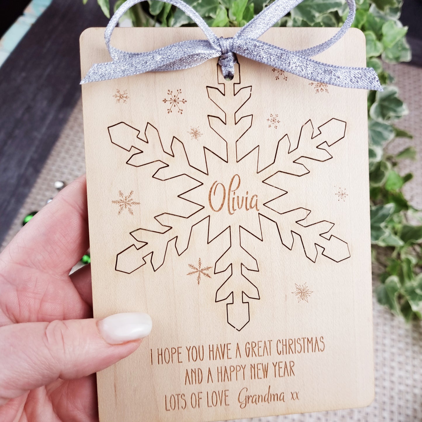 Christmas Card Alternative with Pop Out Wooden Decoration - Snowflake