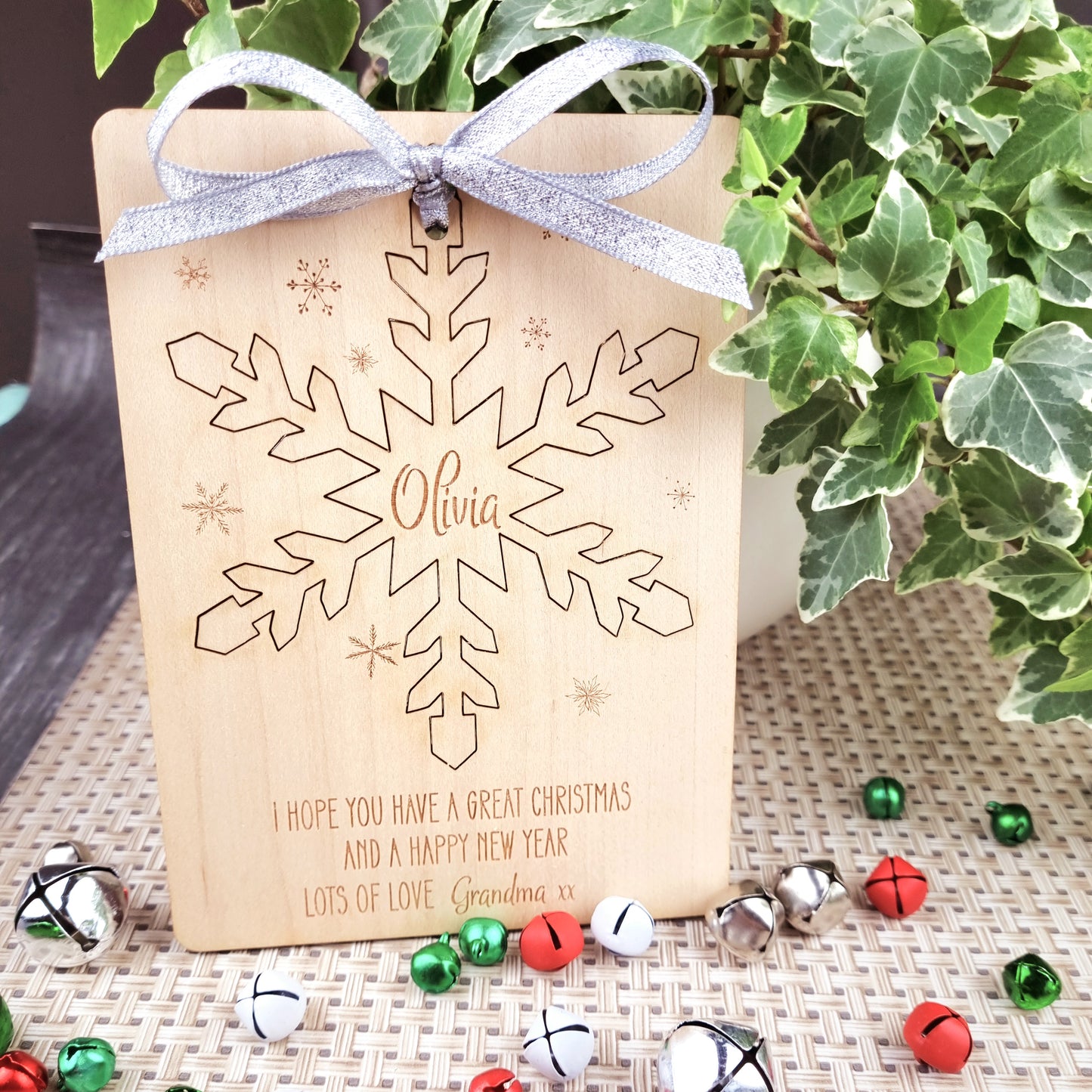 Christmas Card Alternative with Pop Out Wooden Decoration - Snowflake