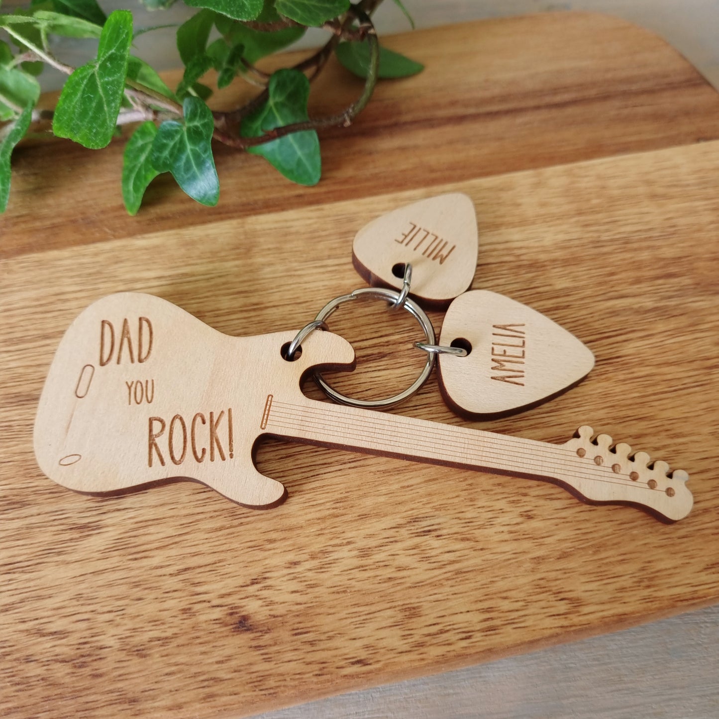 Personalised You Rock Keyring - Custom Engraved Wooden Guitar Keyring