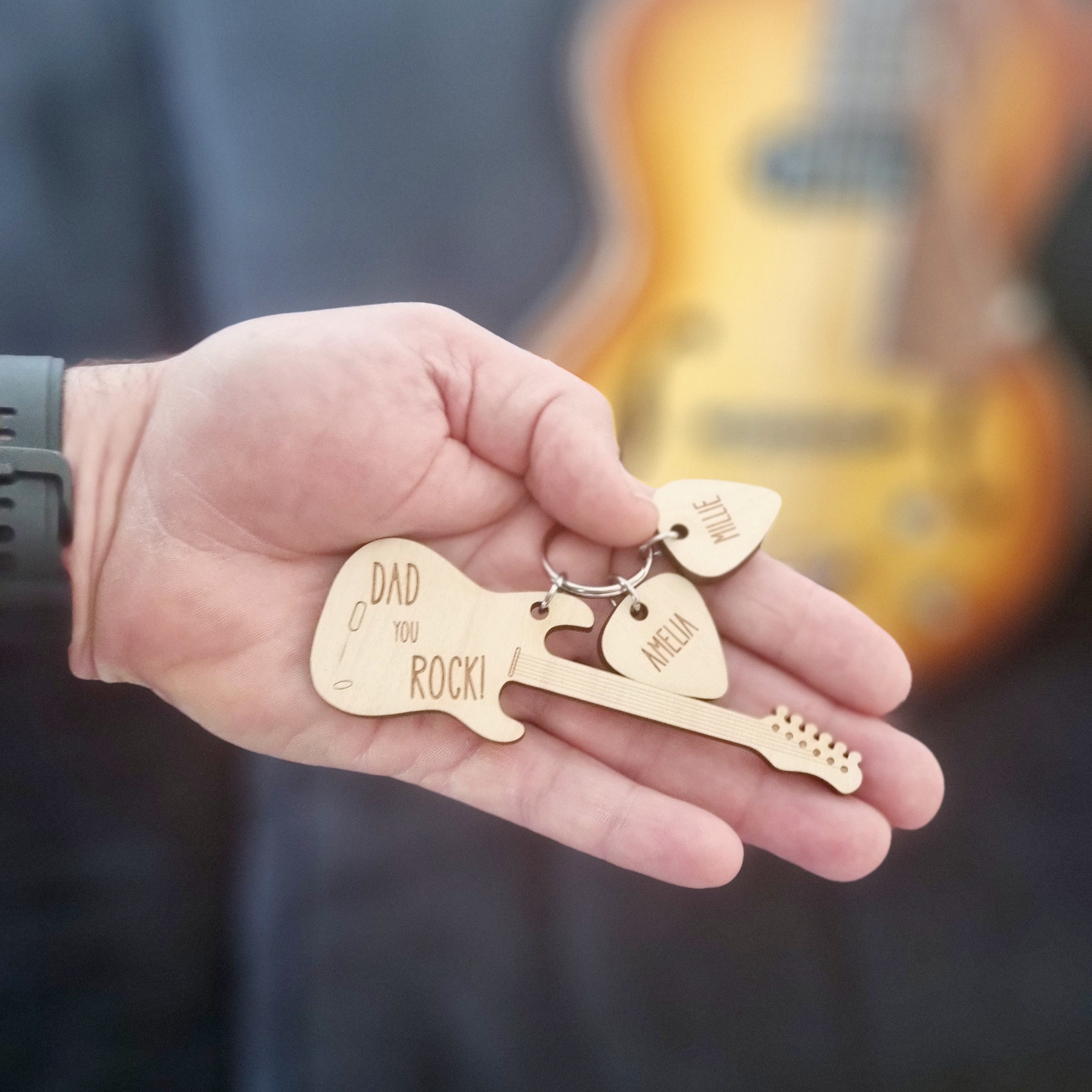 Wooden on sale guitar keychain