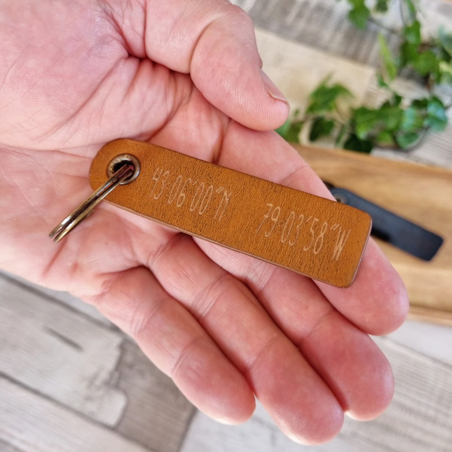 Personalised Map Coordinates Keyring - Custom Engraved Genuine Leather