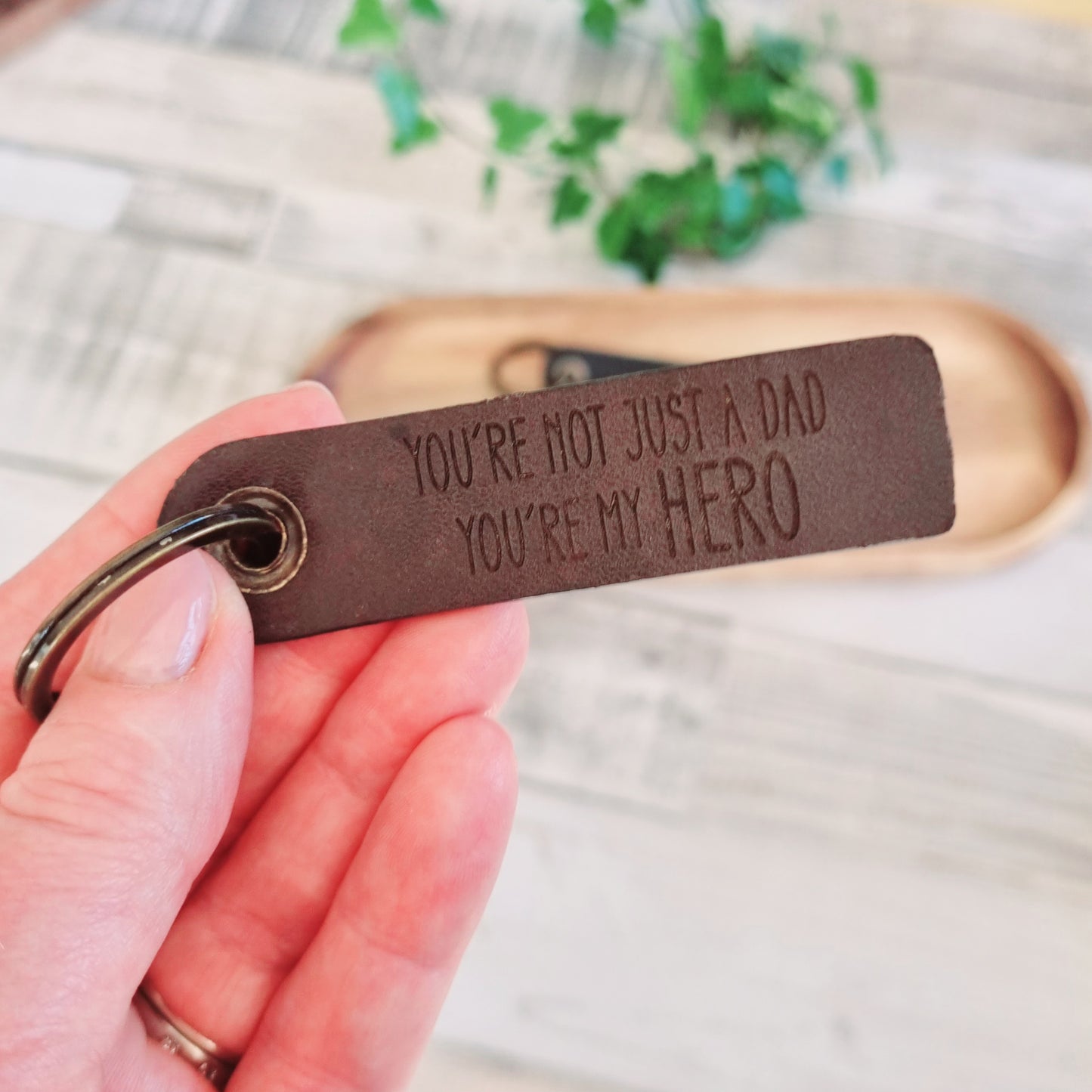 Leather Keyring Personalised with Your Own Message - Custom Engraved Genuine Leather