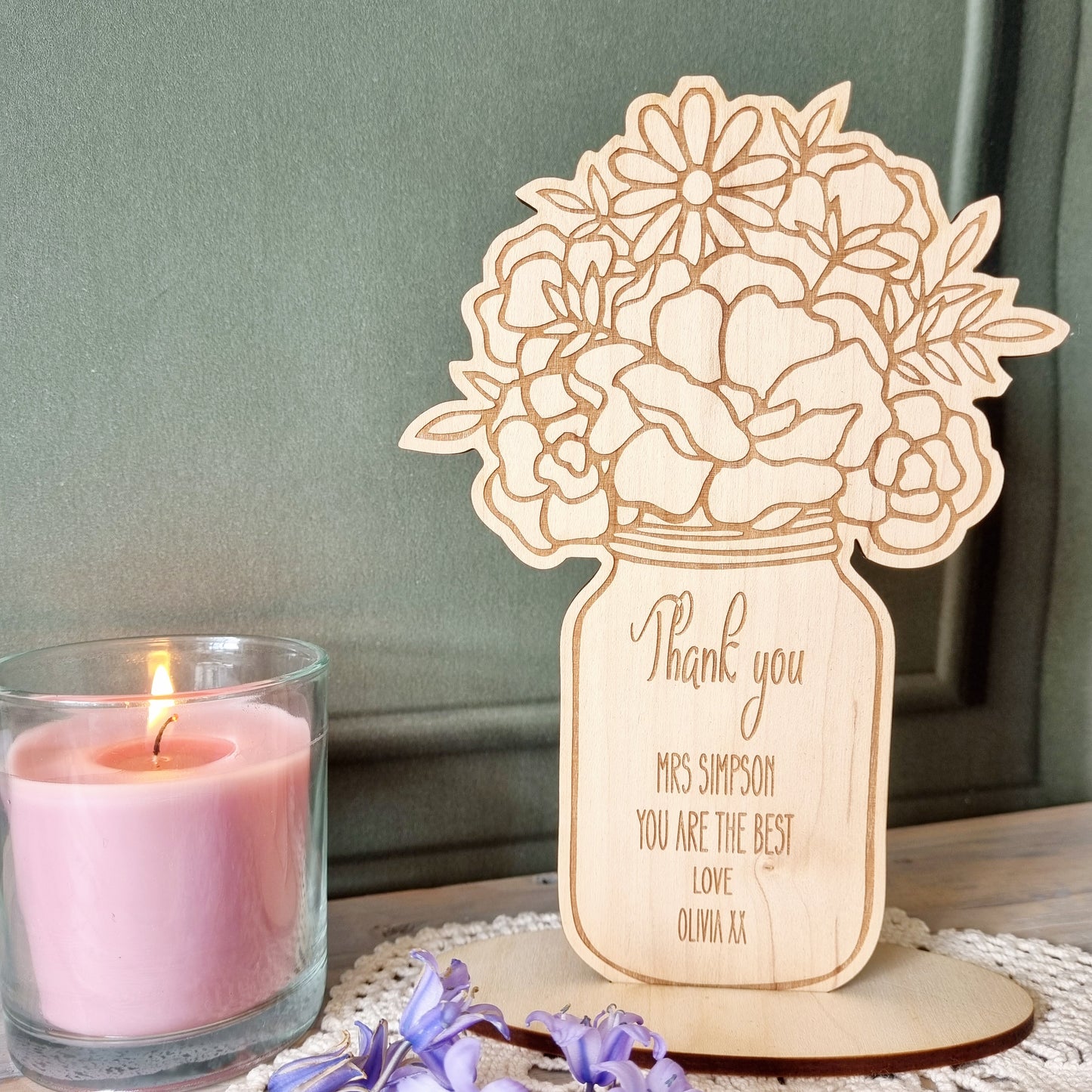 Thank You Forever Flower Jar - Personalised Flower Pop-Up Card - Sustainable Wooden Flowers with Stand