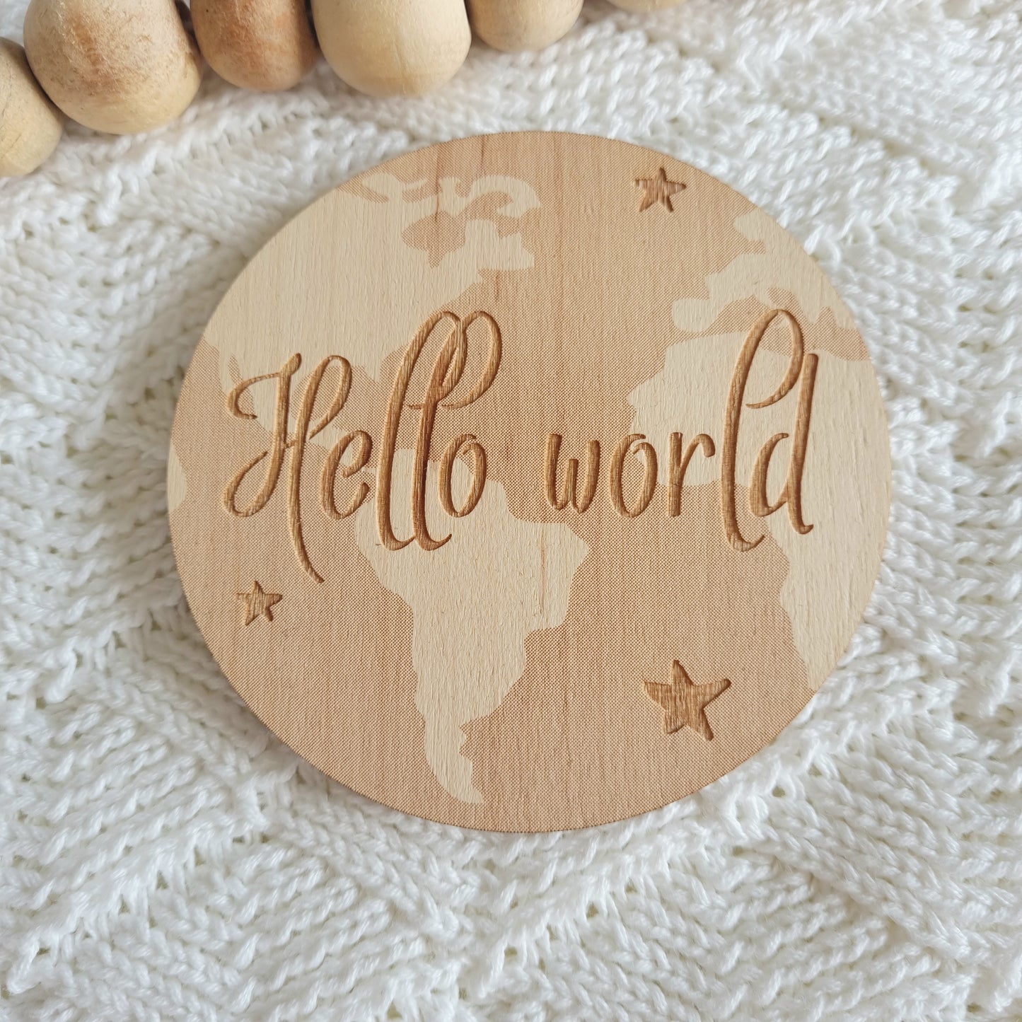 Hello World Birth/Baby Announcement Disc - Wooden Baby Reveal Photo Prop