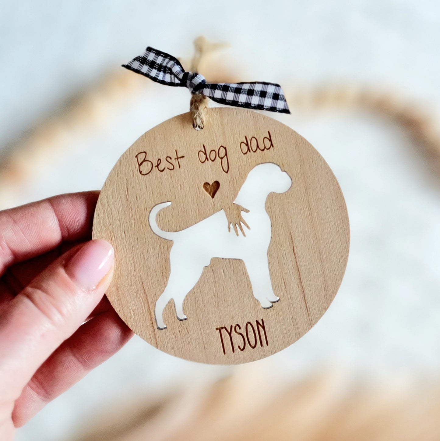 Best Dog Parent Gift - Personalised Wooden Ornament for Dog Mum or Dad