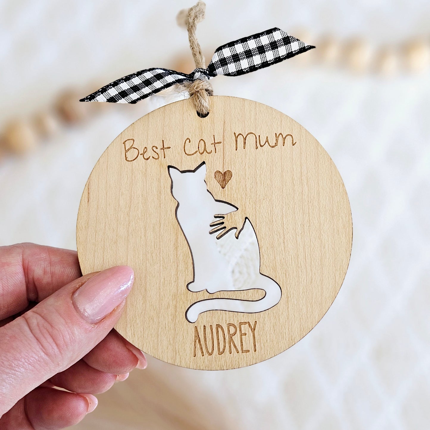 Best Cat Parent Gift - Personalised Wooden Ornament for Cat Mum or Dad - Keepsake Gift From Cat