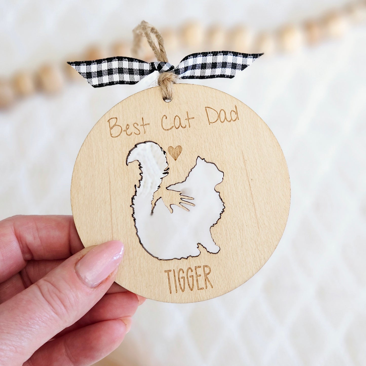 Best Cat Parent Gift - Personalised Wooden Ornament for Cat Mum or Dad - Keepsake Gift From Cat