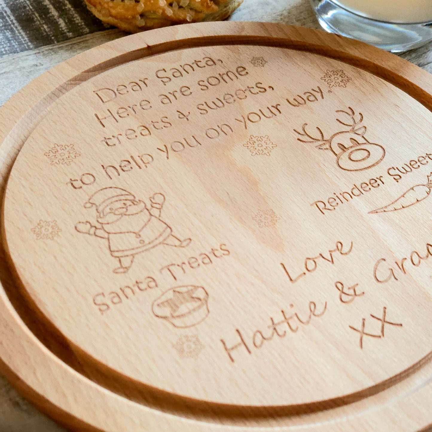 Treats for Santa & Reindeer Plate - Personalised Christmas Eve Board - Wooden Christmas Board