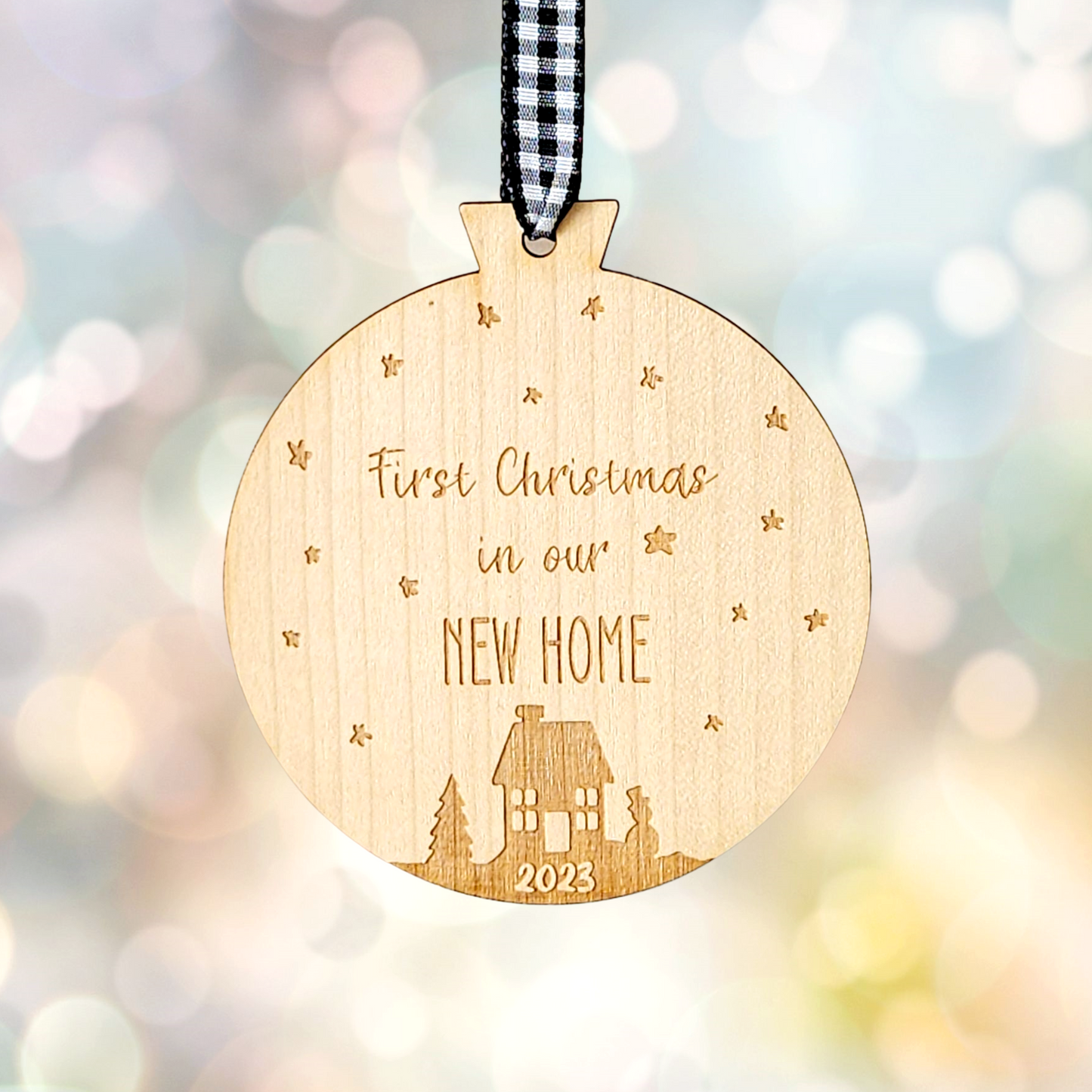 First Christmas in New Home Personalised Wooden Bauble