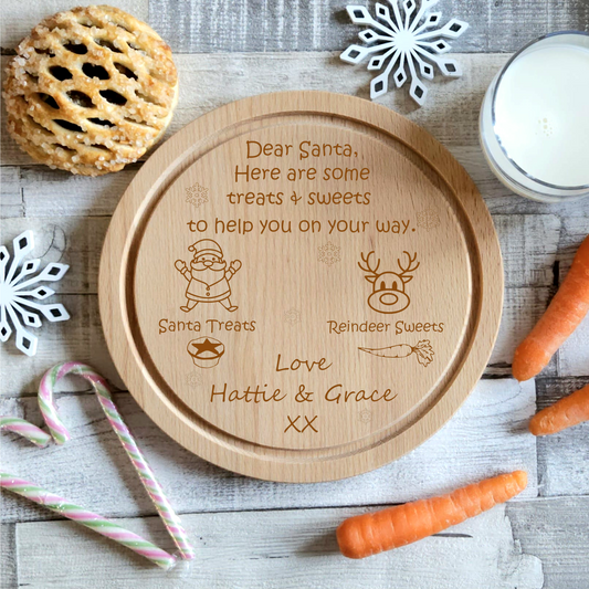 Treats for Santa & Reindeer Plate - Personalised Christmas Eve Board - Wooden Christmas Board