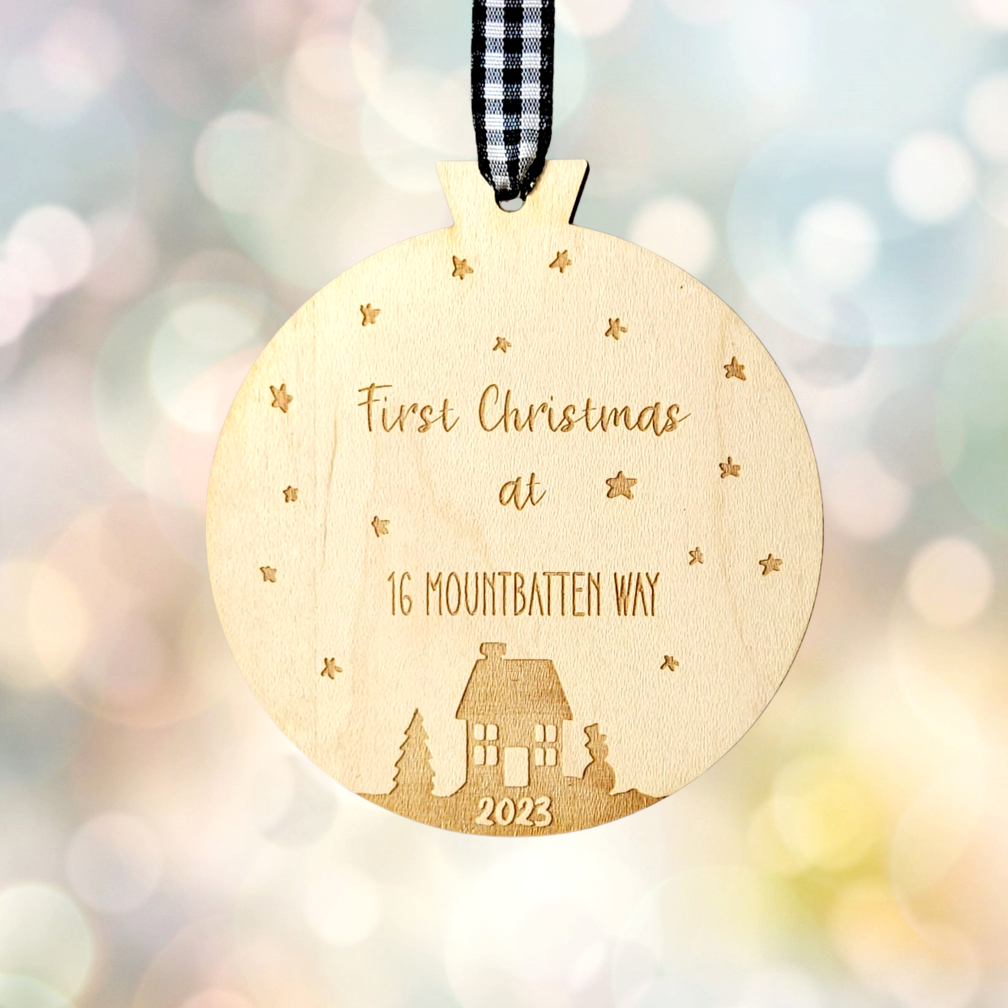 First Christmas in New Home Personalised Wooden Bauble