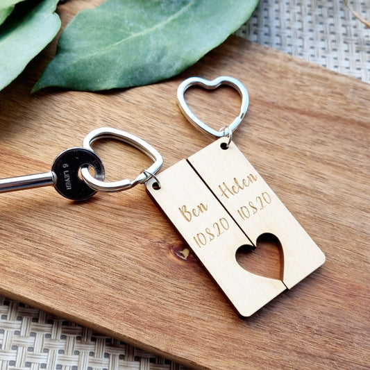 Personalised Laser Engraved Couples Keyrings - Two Piece Set