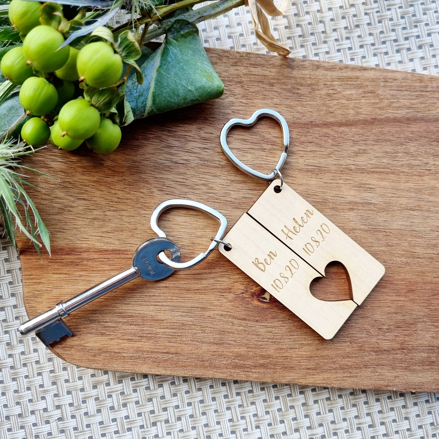 Personalised Laser Engraved Couples Keyrings - Two Piece Set