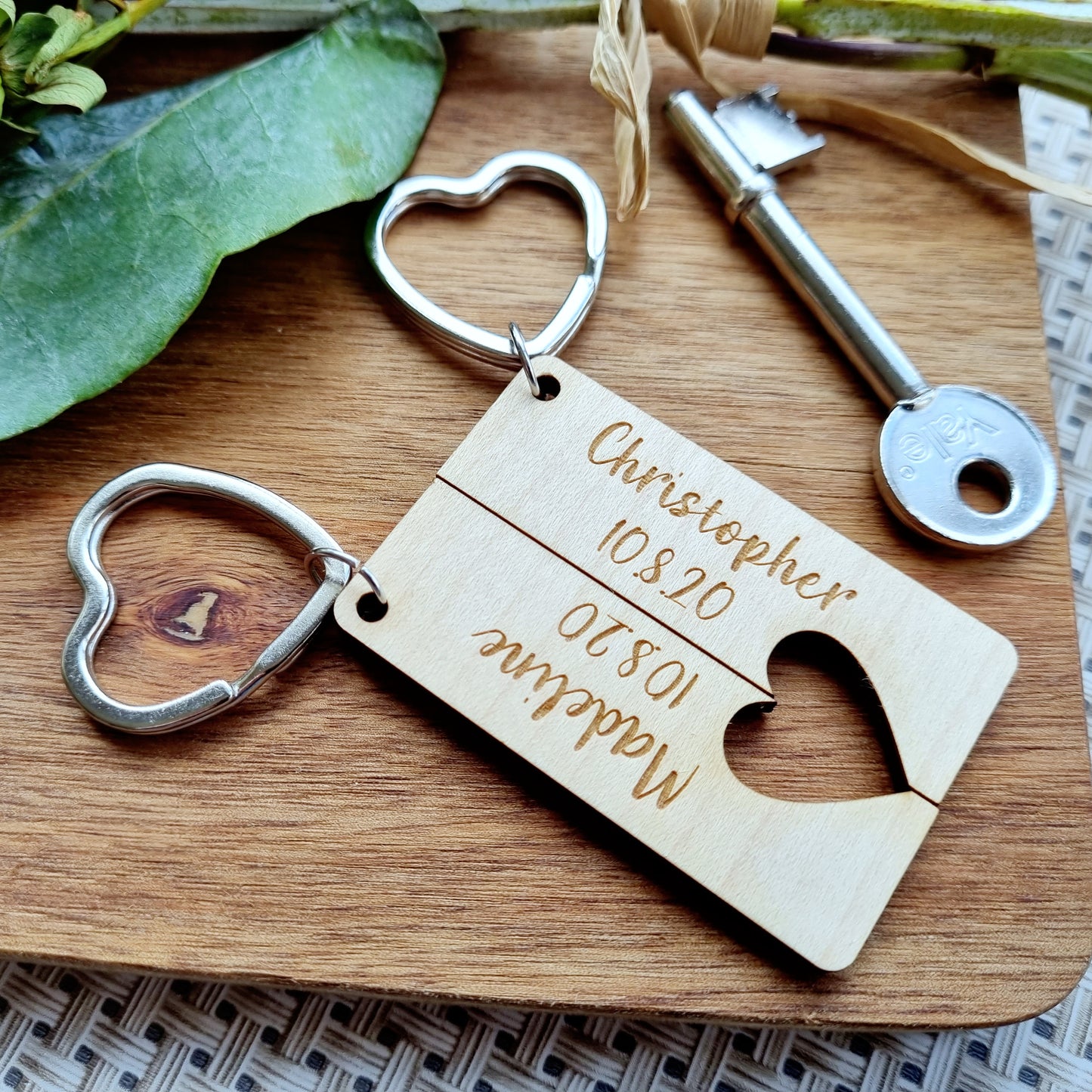 Personalised Laser Engraved Couples Heart Keyrings - Two Piece Set