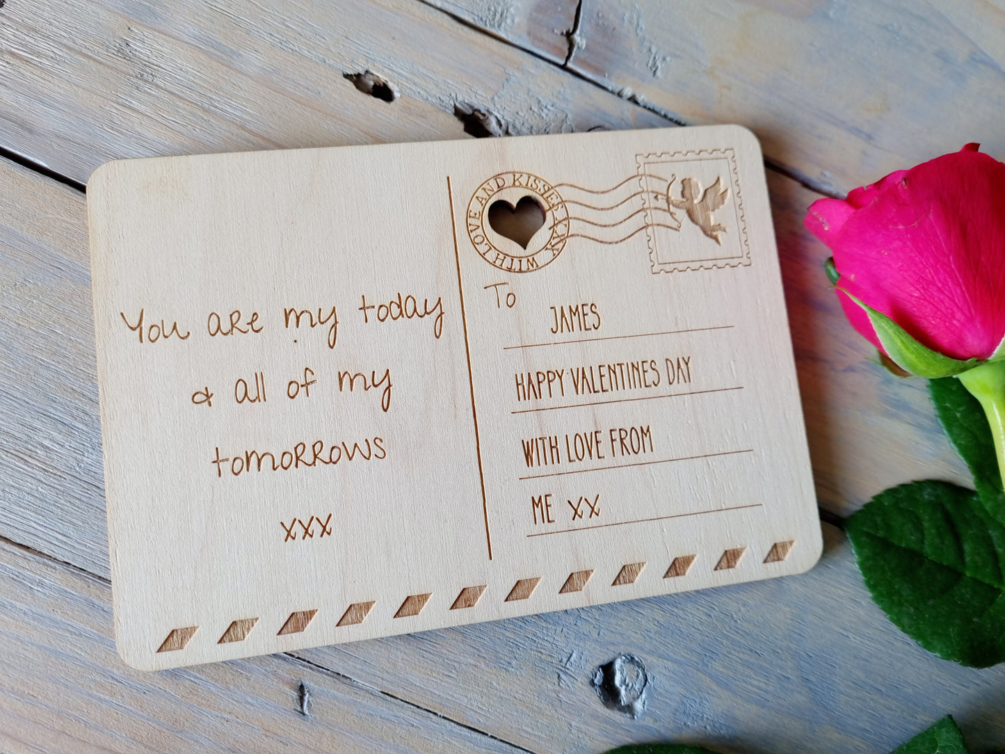 Valentine's Day Wooden Postcard