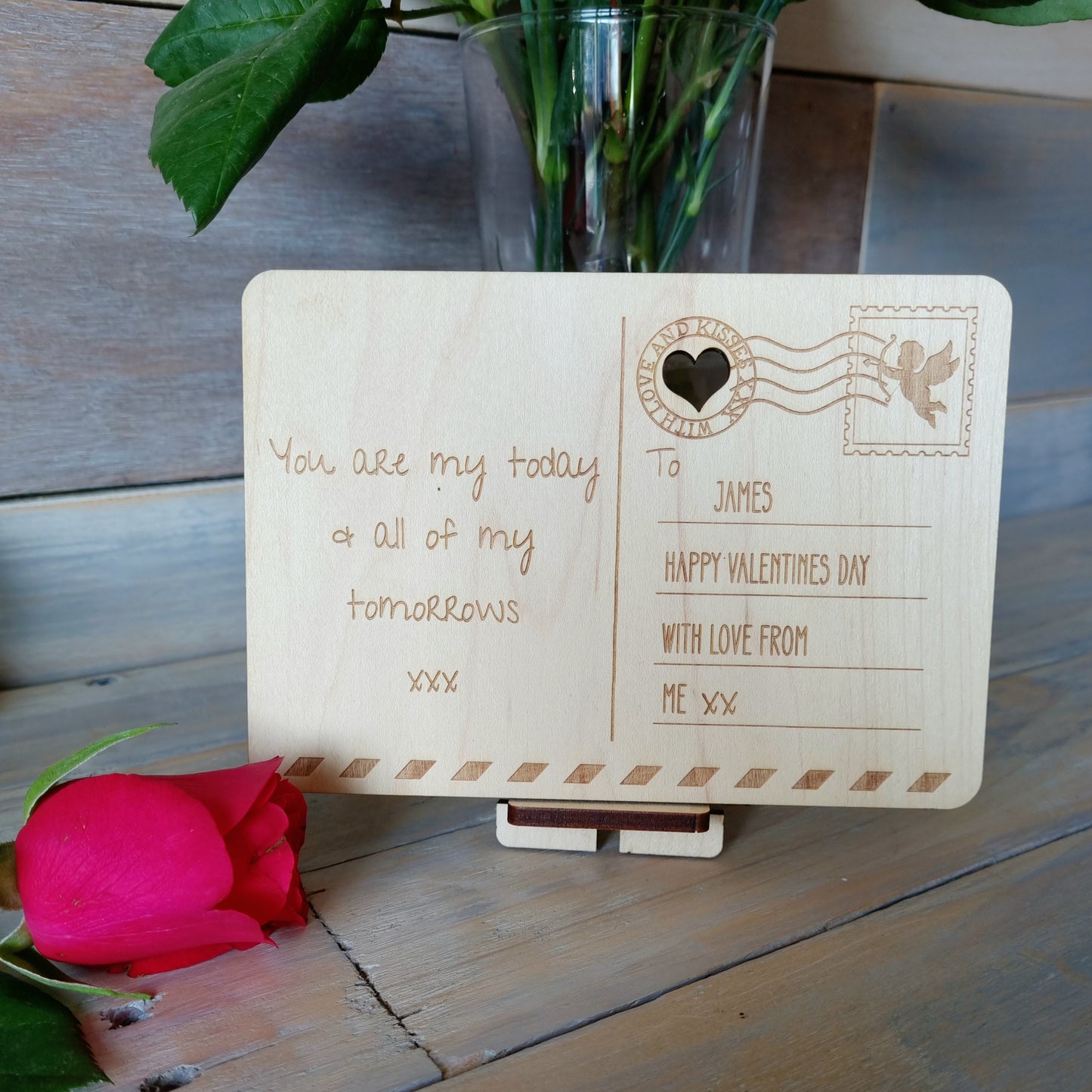 Valentine's Day Wooden Postcard