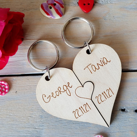 Couples Personalised Interlocking Heart Keyrings - His &  Hers Two Piece Set