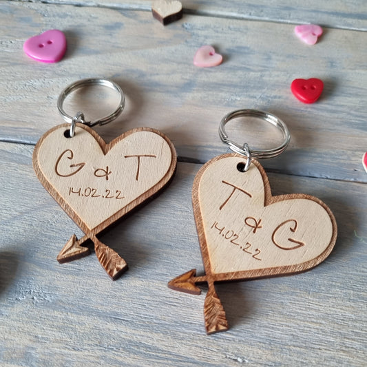 Personalised Couples Heart Initial Keyrings - Two Piece Set