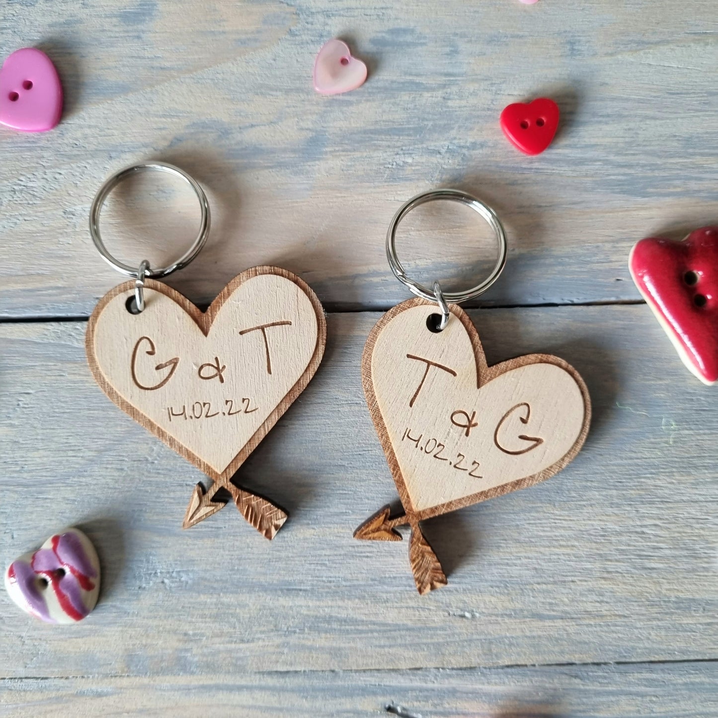 Personalised Couples Heart Initial Keyrings - Two Piece Set