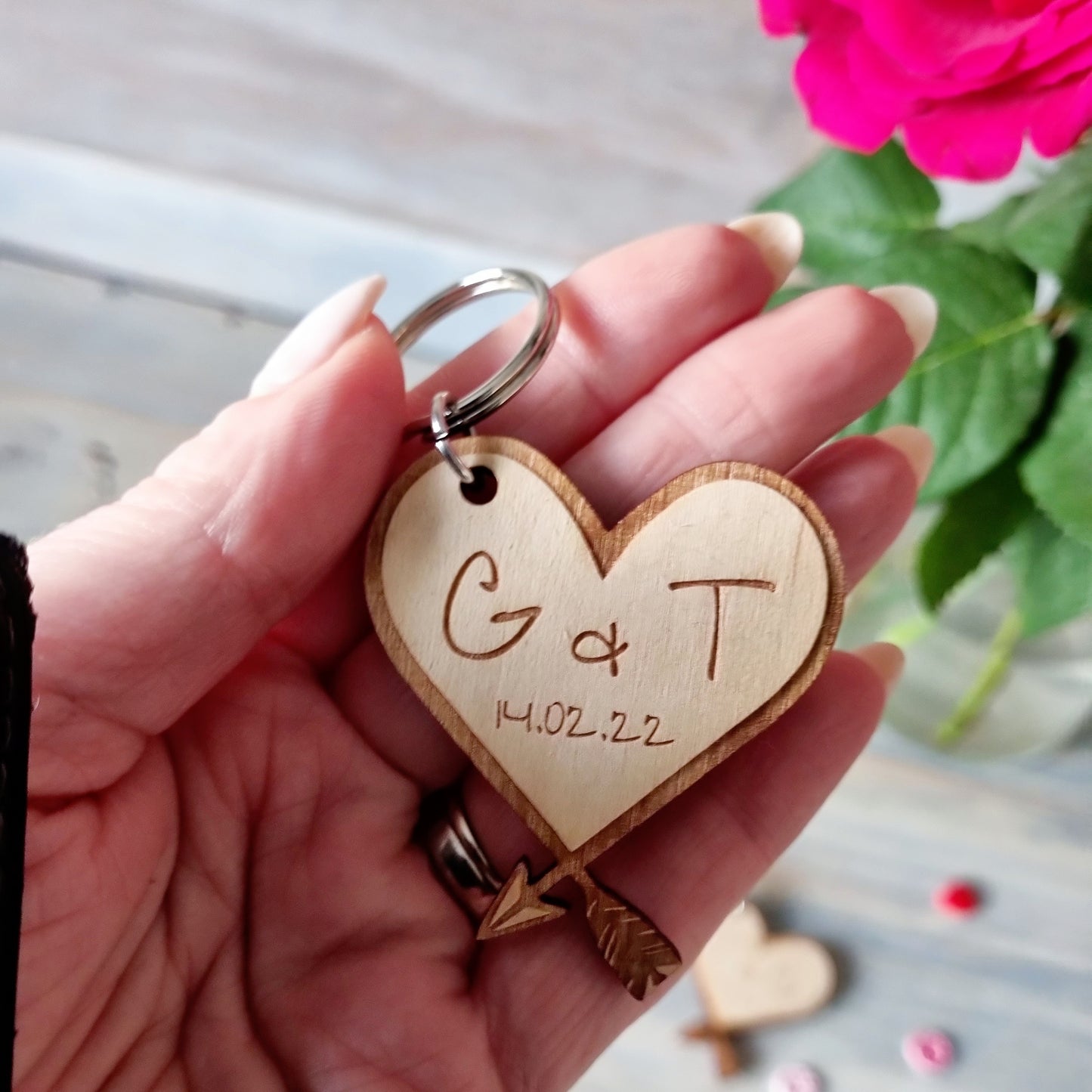 Personalised Couples Heart Initial Keyrings - Two Piece Set