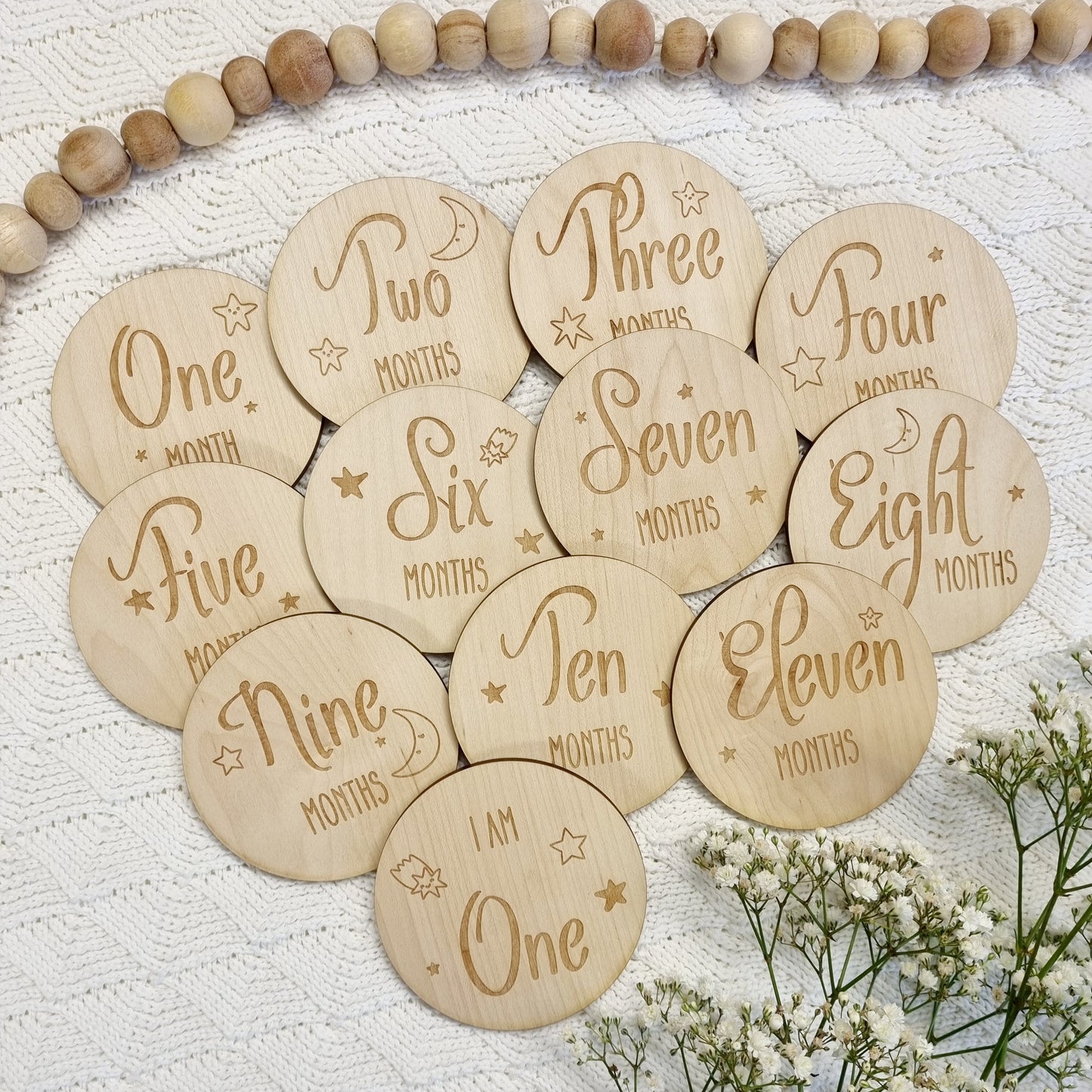 Twins Baby Milestone Discs - 13 Piece Set of Wooden Plaques for Twins/Triplets First Year