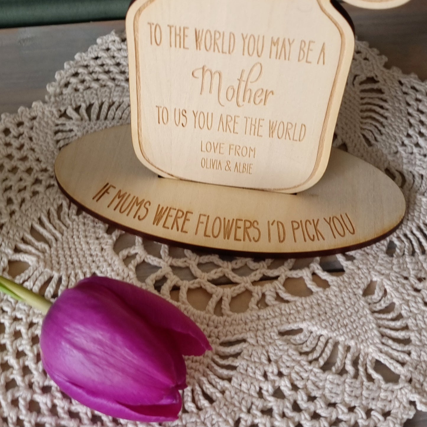 Mother's Day Forever Flower Jar - Personalised Flower Pop-Up Card - Sustainable Wooden Flowers with Stand