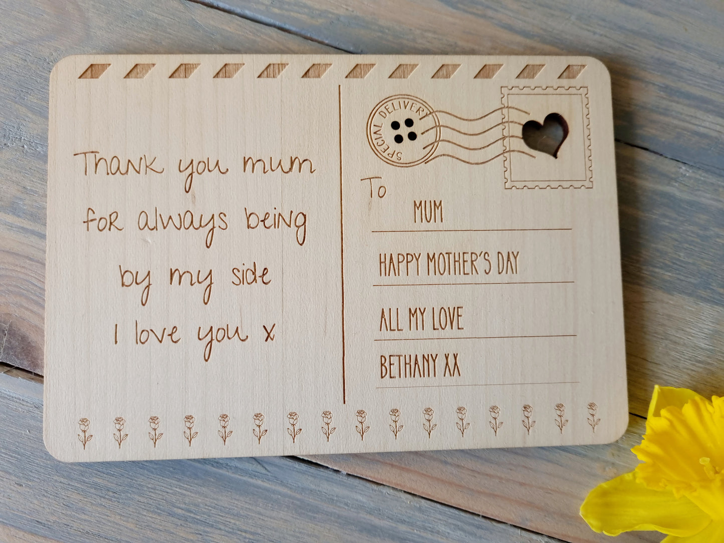 Mother's Day Personalised Wooden Postcard