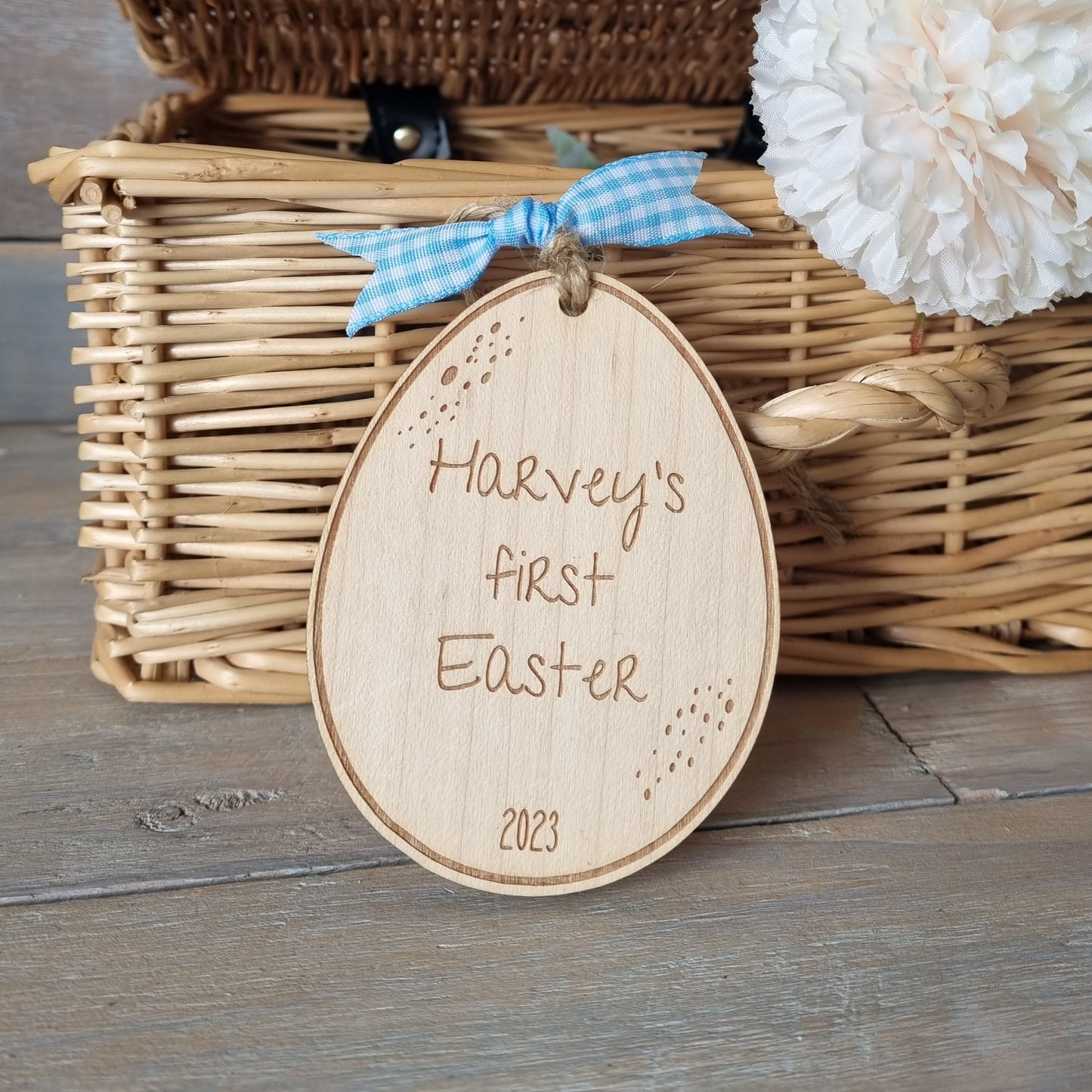 Personalised Wooden Egg Easter Basket Tag