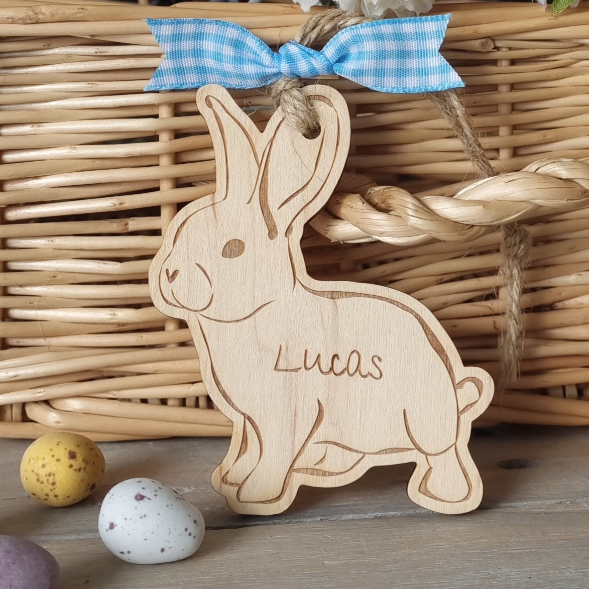 Easter Bunny Personalised Wooden Basket Tag