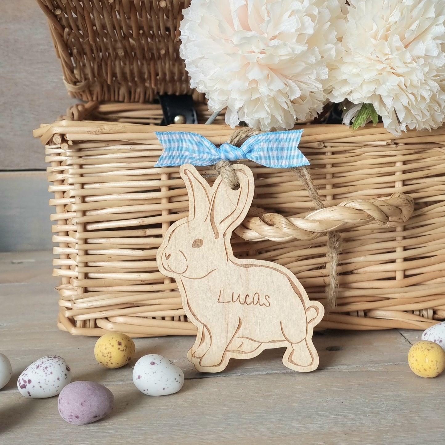 Easter Bunny Personalised Wooden Basket Tag