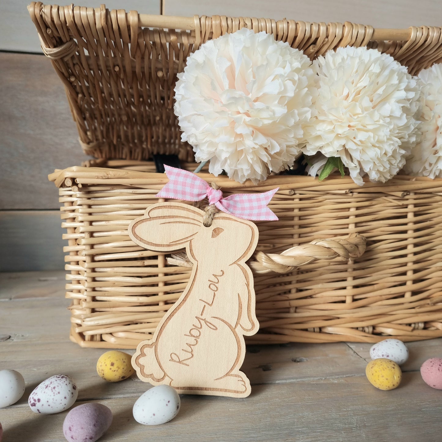 Easter Bunny Personalised Wooden Basket Tag