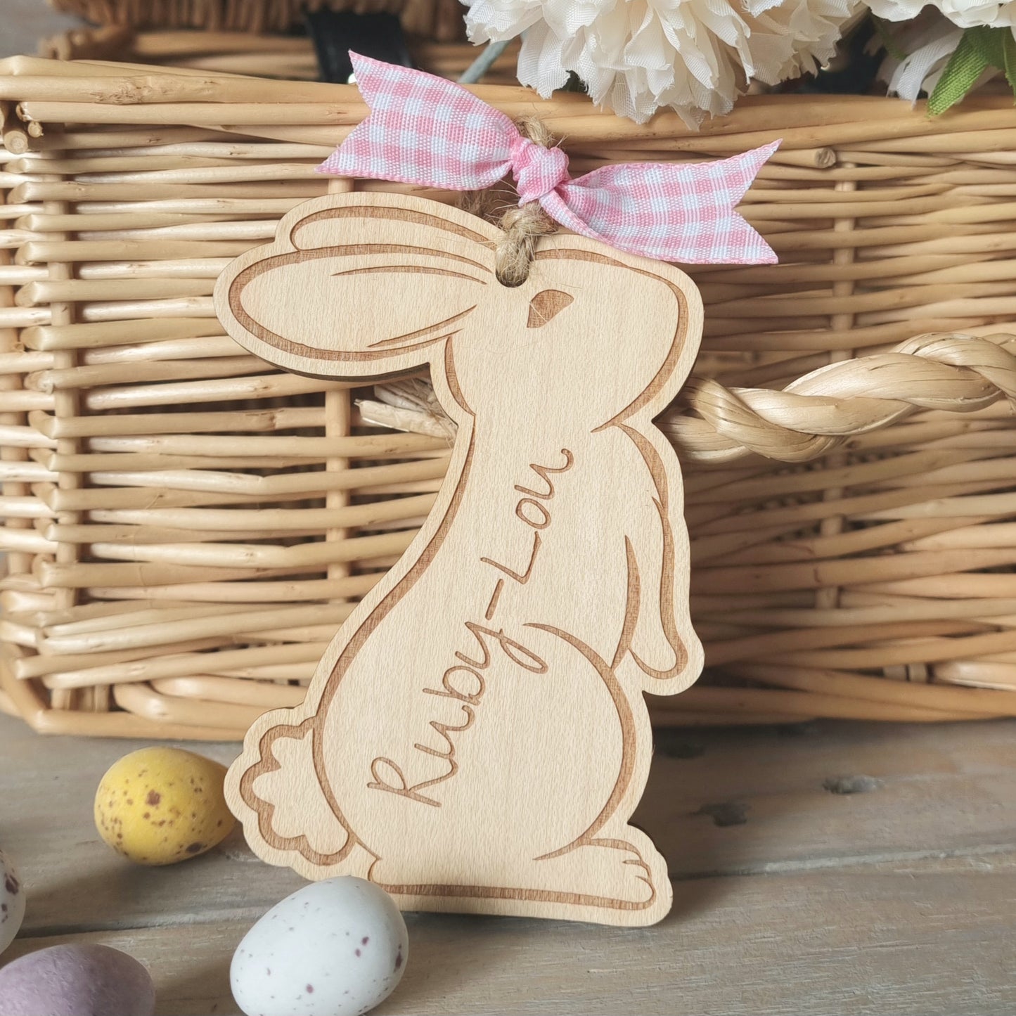 Easter Bunny Personalised Wooden Basket Tag