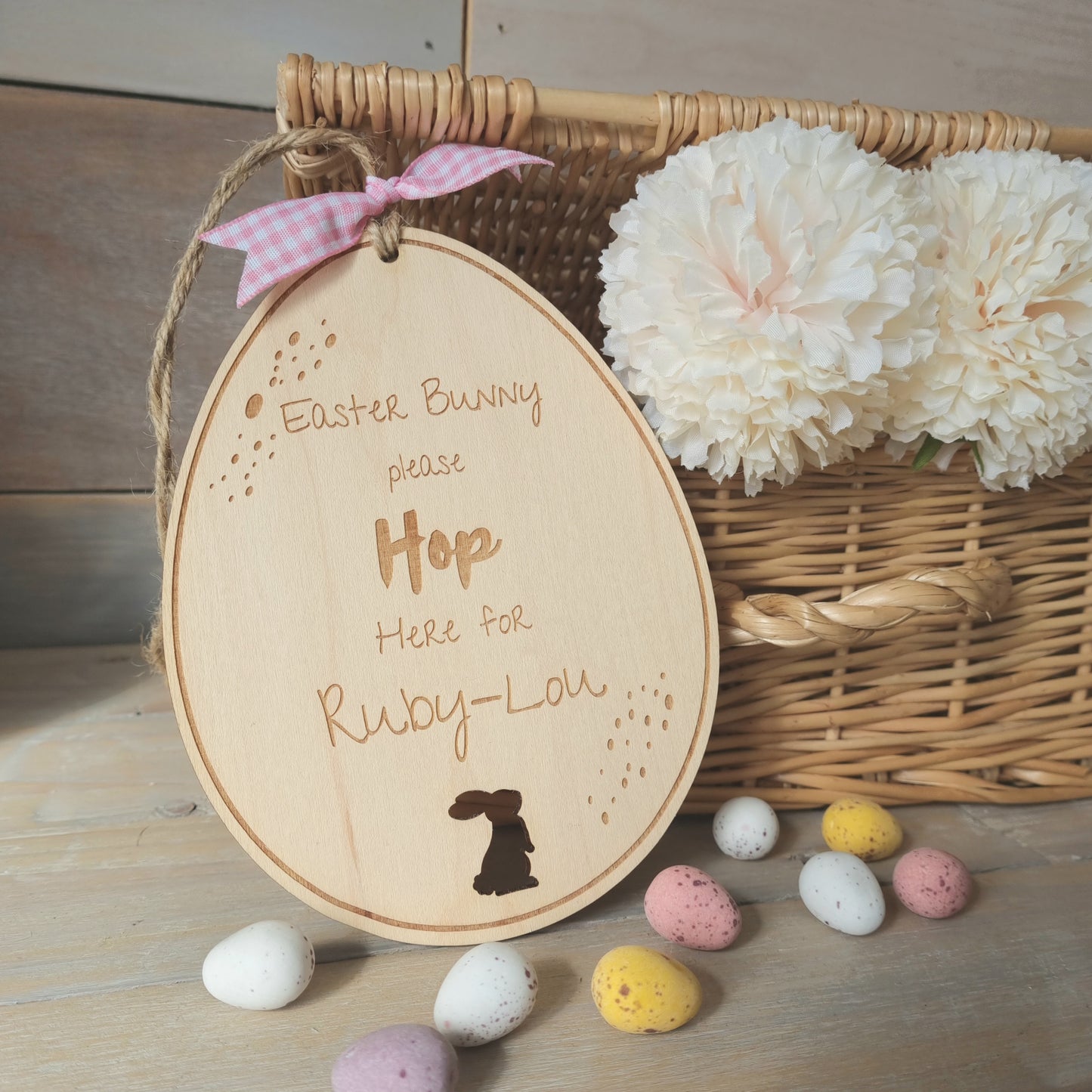 Easter Bunny Hop Here Personalised Wooden Sign