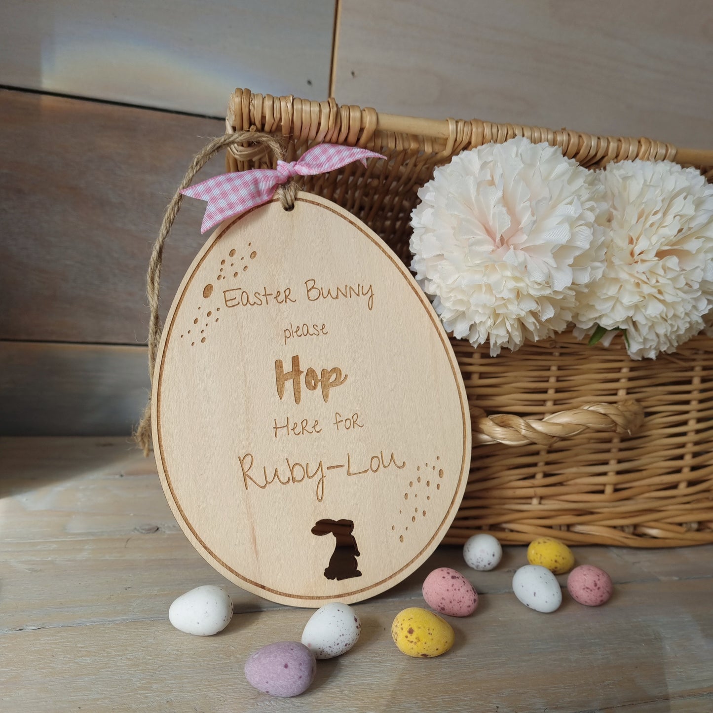 Easter Bunny Hop Here Personalised Wooden Sign