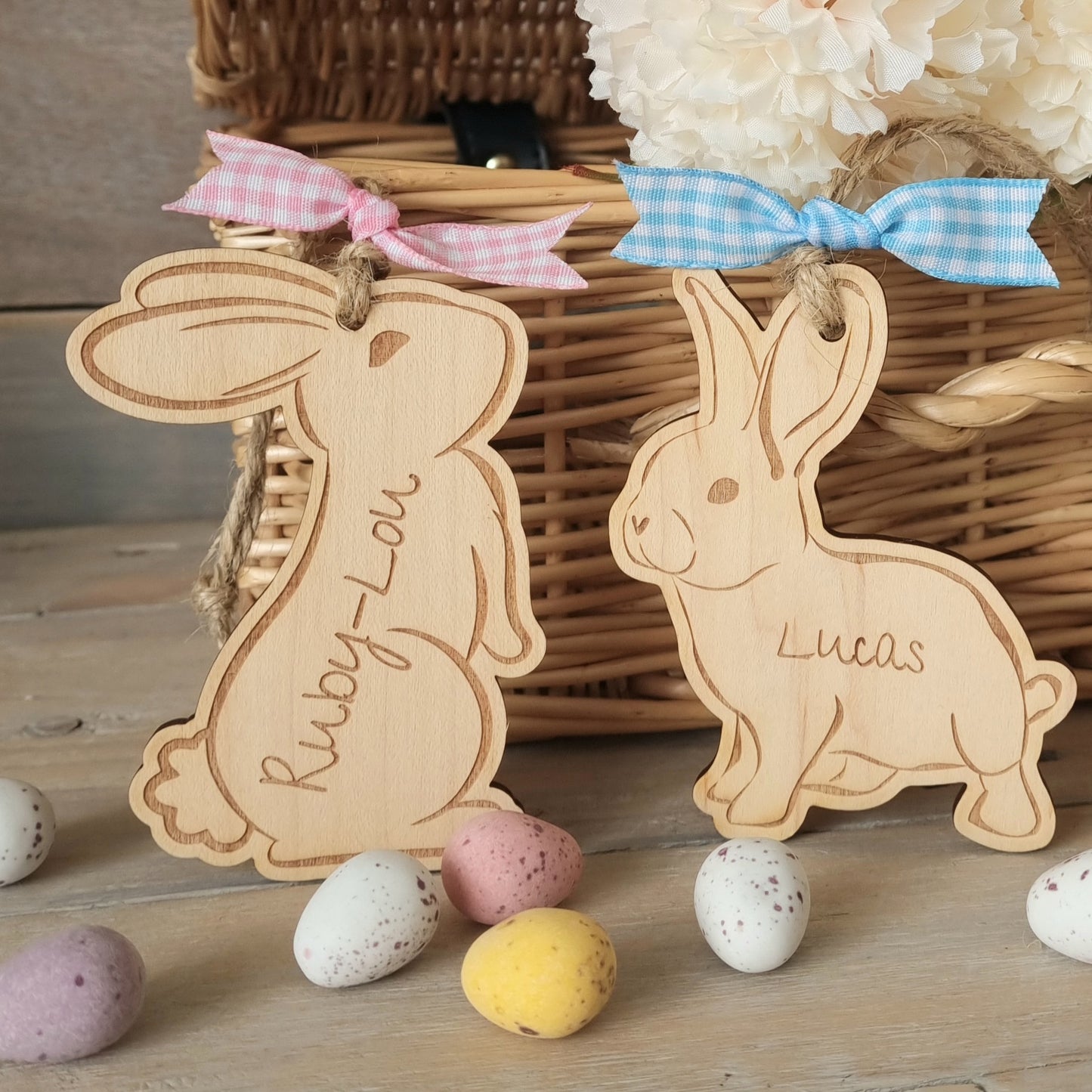 Easter Bunny Personalised Wooden Basket Tag