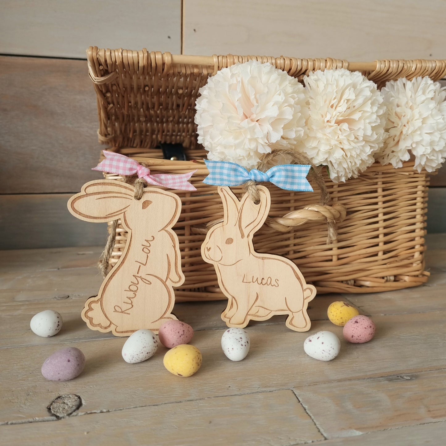 Easter Bunny Personalised Wooden Basket Tag