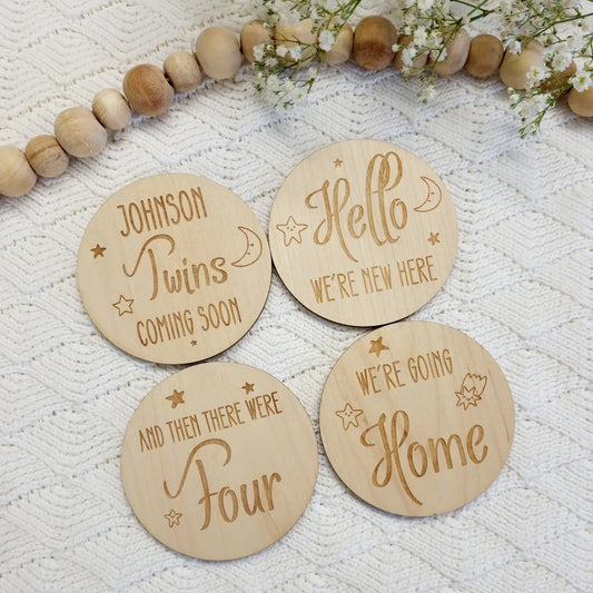 Twins Baby Photo Props - Personalised Wooden Twin/Triplet Pregnancy Announcement Plaques