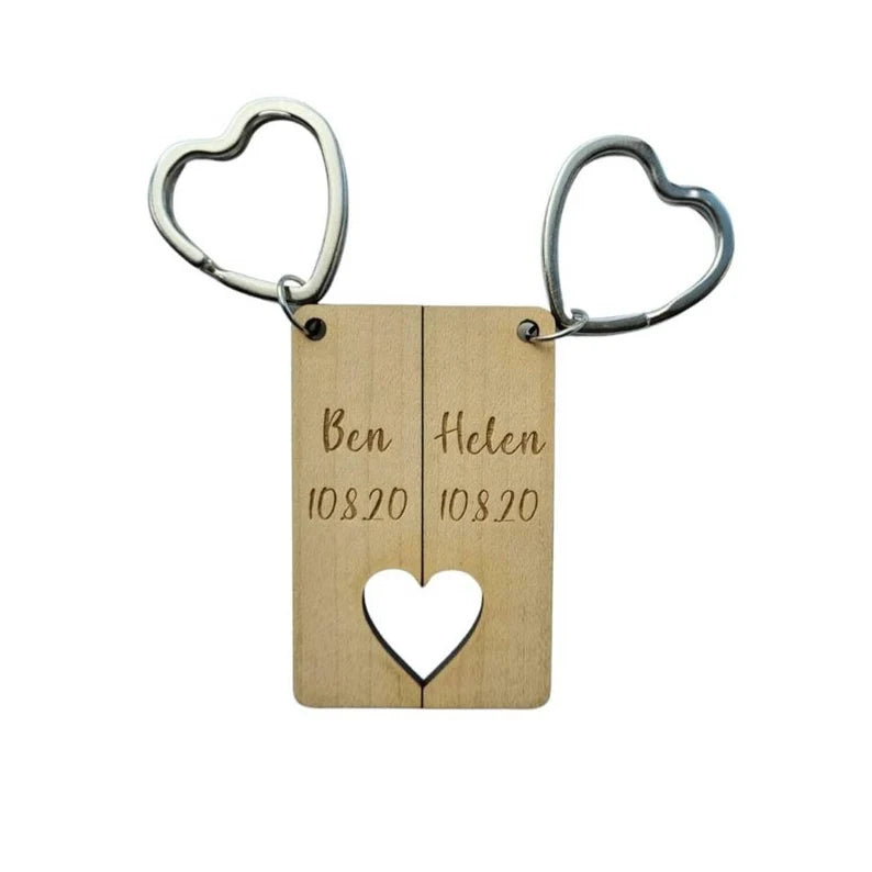 Personalised Laser Engraved Couples Keyrings - Two Piece Set